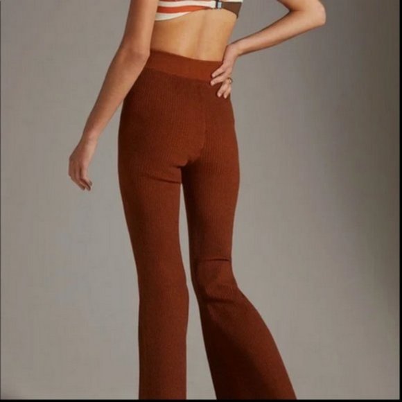 Pilcro Anthropologie L NWT Ochre Rust Knit Sweater Flare Bell Bottom Pants - Picture 4 of 7